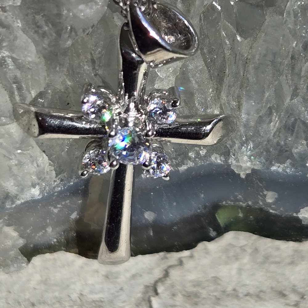 Sterling Silver AB Cross Necklace